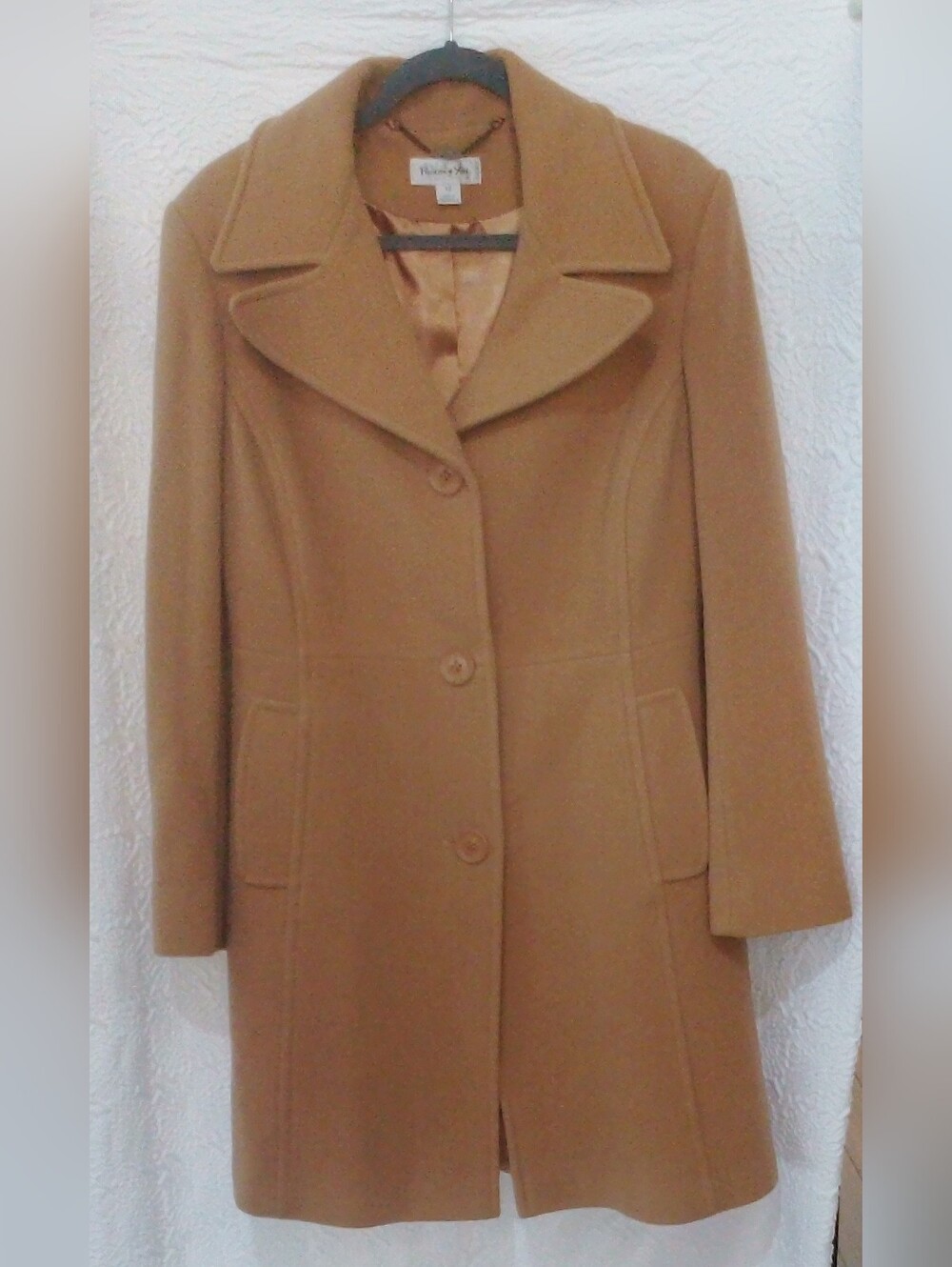 Preston & York Camel Mid-Length Wool Blend Overcoat Jacket Size 12 - Picture 1 of 8